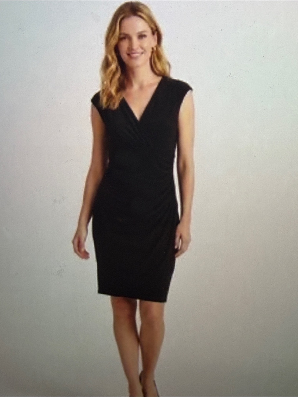 Lauren Ralph Lauren Black Faux Wrap Ruched Cap sleeve Dress Sz4